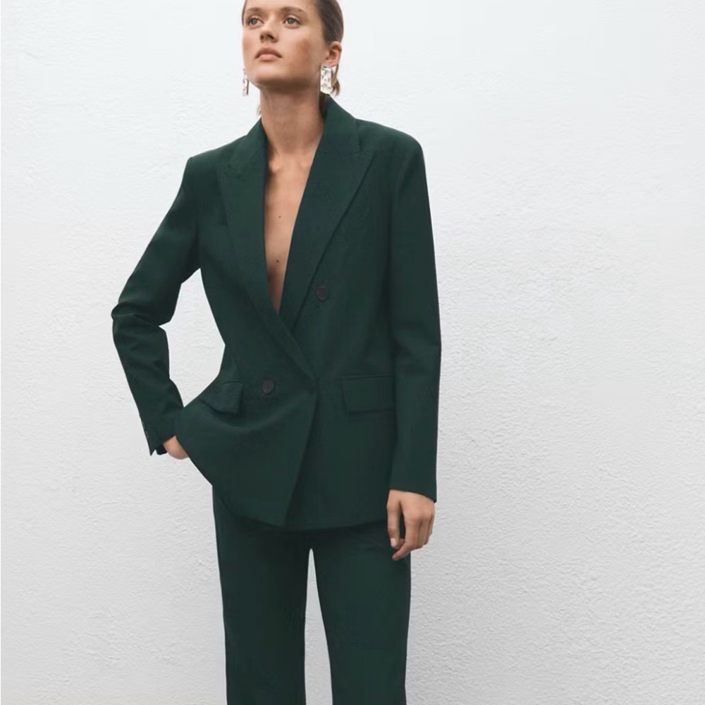 NWT Mango Women's Double-Breasted Emerald Blazer